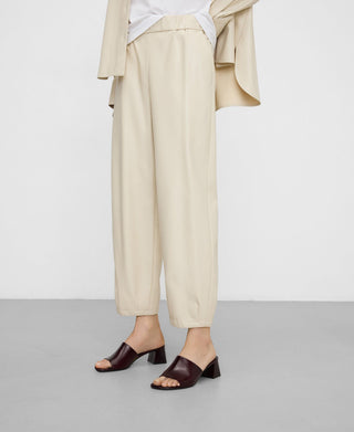 Barrel Trousers with Faux Leather Elastic Waist