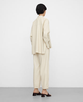 Barrel Trousers with Faux Leather Elastic Waist