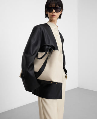 Barrel Trousers with Faux Leather Elastic Waist