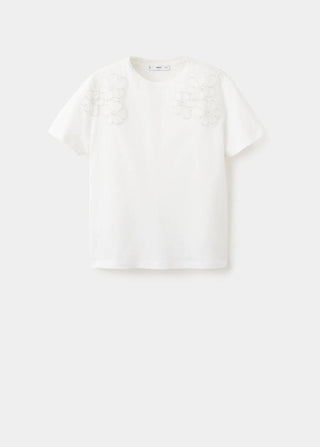 Camiseta Manga Corta con Bordado Floral