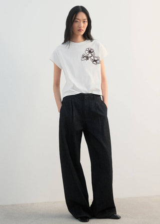 Short Sleeve T-Shirt with Floral Embroidery