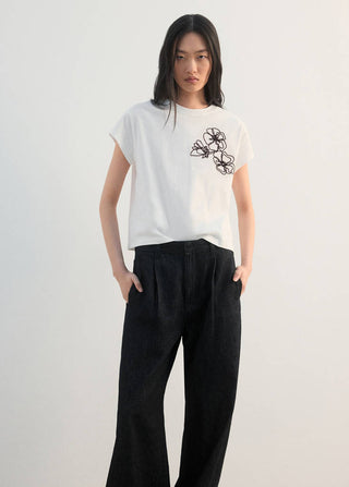 Short Sleeve T-Shirt with Floral Embroidery