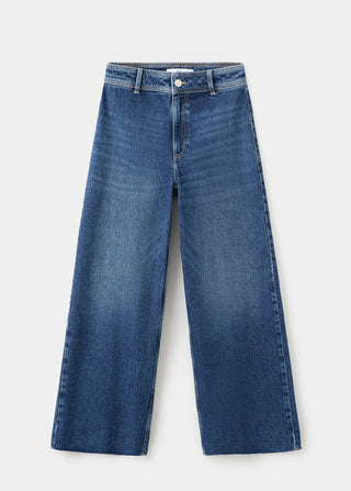 Jeans Culotte Talle Alto con Bolsillos