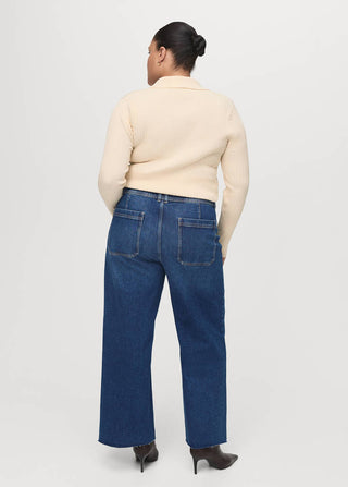 Jeans Culotte Talle Alto con Bolsillos