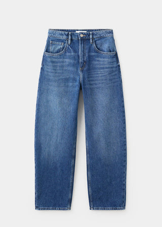 Jeans Barrel Talle Alto con Bolsillos