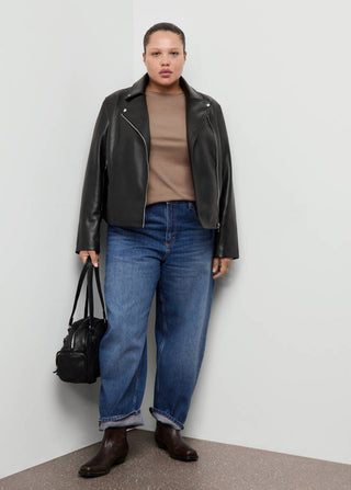 Jeans Barrel Talle Alto con Bolsillos