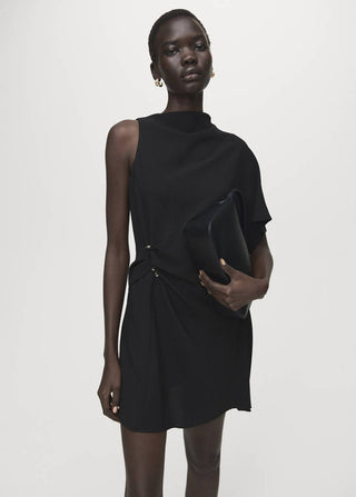 Vestido Manga Corta Escote Asimétrica