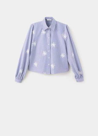 Camisa Manga Larga de Rayas con Bordado