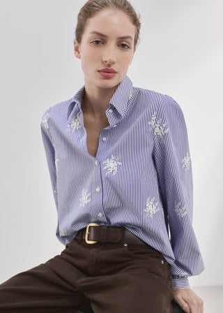 Camisa Manga Larga de Rayas con Bordado