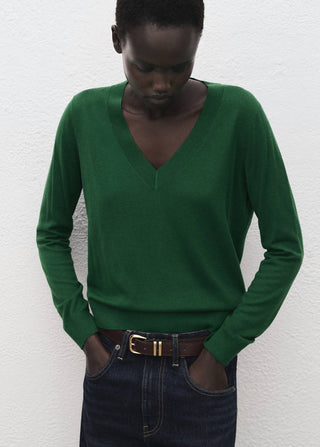 V-Neck Knit Sweatshirt