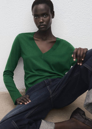 V-Neck Knit Sweatshirt