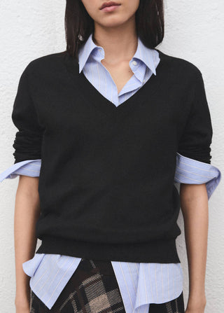 V-Neck Knit Sweatshirt