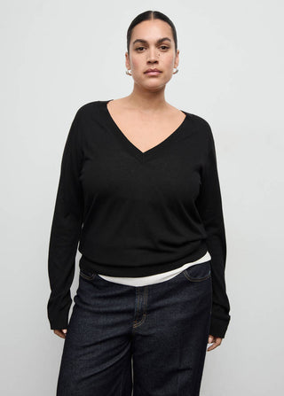 V-Neck Knit Sweatshirt