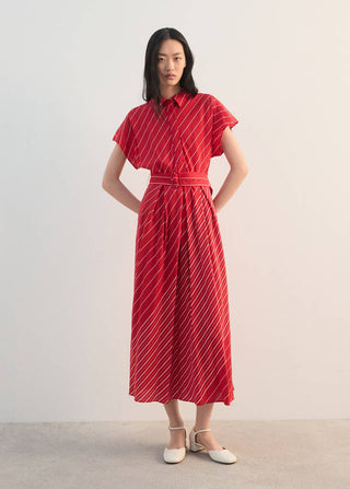 Vestido Camisero con Cinturón Estampado Rayas
