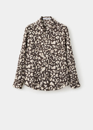 Camisa Recta Manga Larga con Estampado