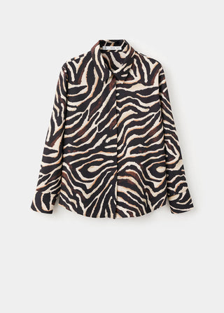 Camisa Recta Manga Larga con Estampado