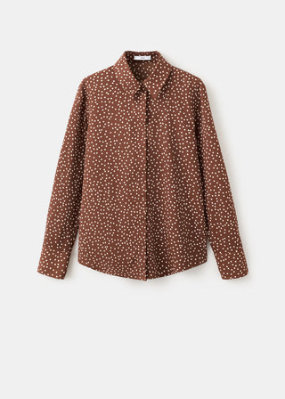 Camisa Recta Manga Larga con Estampado
