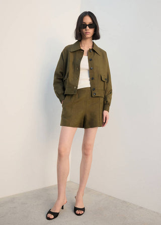 Short Talle Alto de Lino con Bolsillos