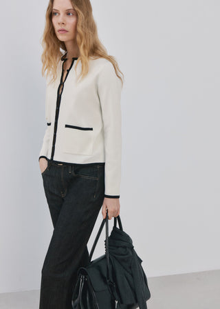 Cárdigan Acanalado con Detalle Contraste