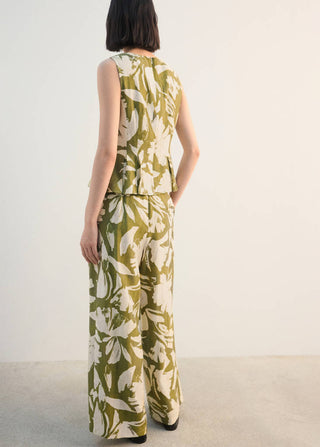 Pantalón Recto Talle Alto con Estampado Floral