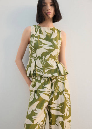 Pantalón Recto Talle Alto con Estampado Floral