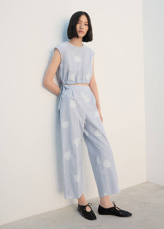 Pantalón con Cintura Elástica Bordado Floral