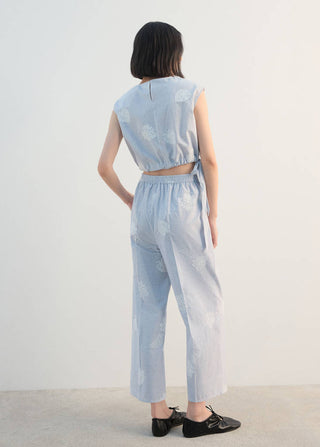 Pantalón con Cintura Elástica Bordado Floral