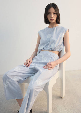 Pantalón con Cintura Elástica Bordado Floral