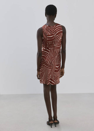 Vestido Escote Drapeado con Estampado Geométrico