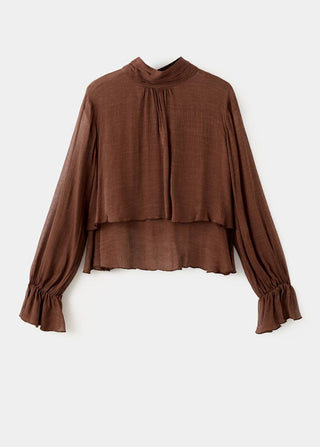 Blusa Manga Larga Cuello Alto con Volantes