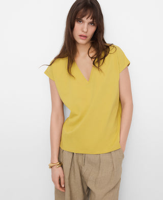 Camiseta Manga Corta con Cuello V de Algodón