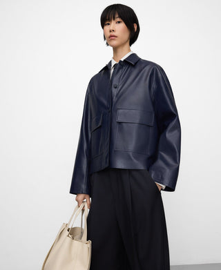 Chaqueta Oversize Efecto Piel con Bolsillo