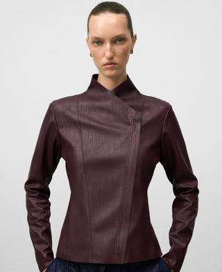 Chaqueta Biker Cuello Alto Efecto Piel