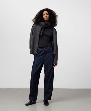 Jeans Barrel Talle Alto con Bolsillos