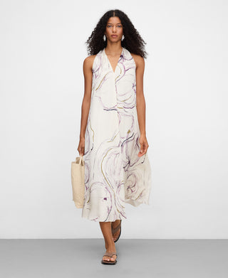 Vestido Midi con Escote Pico Estampado