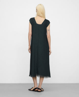 Vestido Midi Escote Cuadrado con Detalle Desflecado