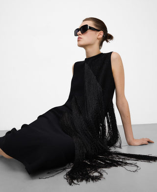 Vestido Midi con Detalle de Flecos