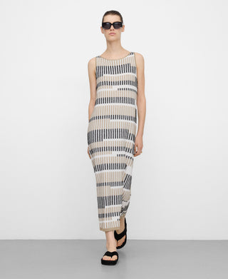 Vestido Midi Jacquard con Rayas Irregulares