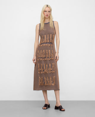 Vestido Midi Jacquard con Detalle Flecos