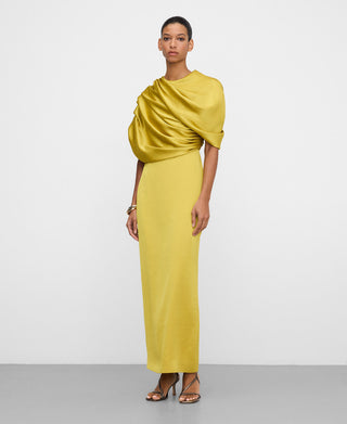 Vestido Largo Satinado con Cuello Drapeado