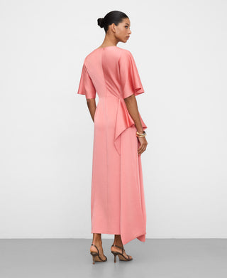 Vestido Largo Satinado con Detalle Drapeado