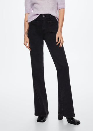 Jeans Acampanado Talle Alto con Bolsillos