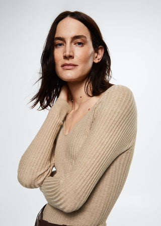 Sudadera Cuello V de Punto Acanalado