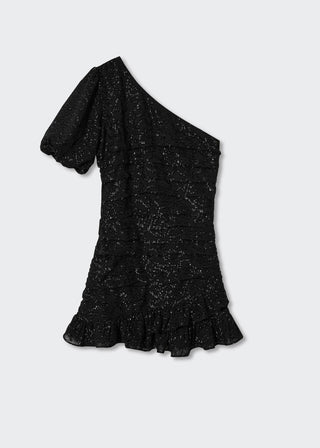Vestido Metalizado con Escote Asimétrico