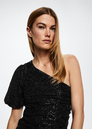 Vestido Metalizado con Escote Asimétrico