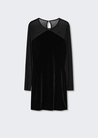 Vestido Manga Larga con Detalle de Terciopelo