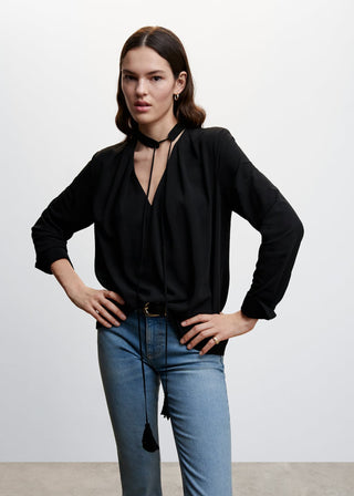 Camisa Manga Larga con Detalle Lazo
