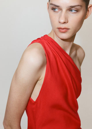 Vestido Midi Asimétrico Detalle Fruncido