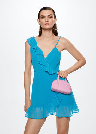 Vestido con Escote Asimétrico y Volantes