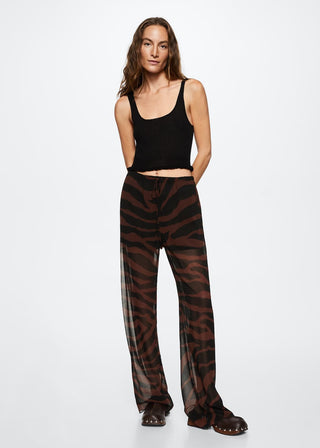 Pantalón Semitransparente con Estampado Animal Print